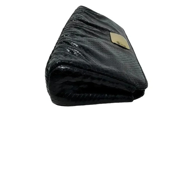Michelle Fantaci for Lauren Merkin Black Snakeskin Leather Clutch Handbag - Picture 4 of 13